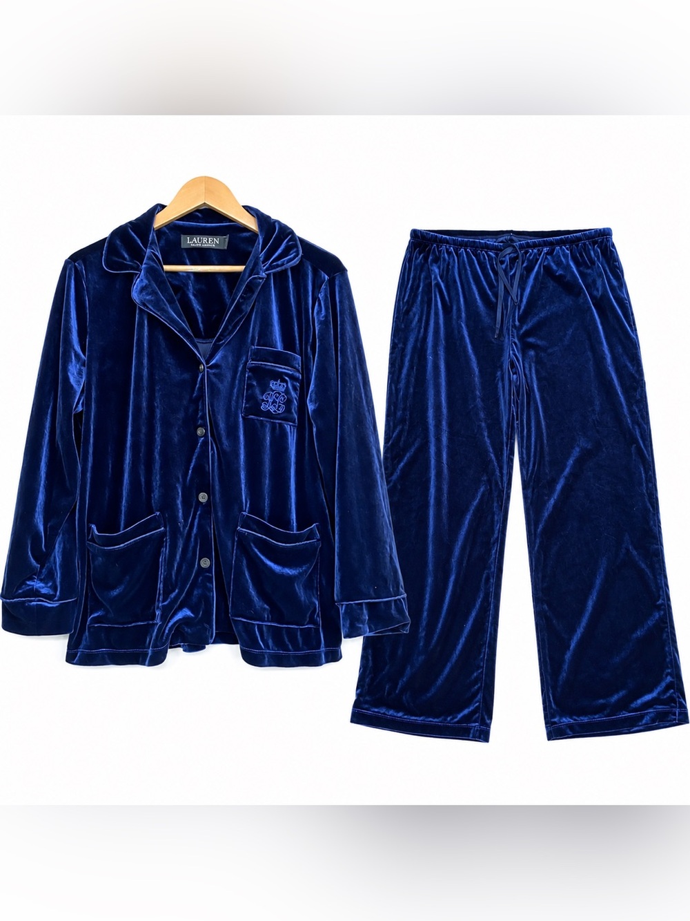 Lauren Ralph Lauren Pajama Set L Blue Velvet Pants